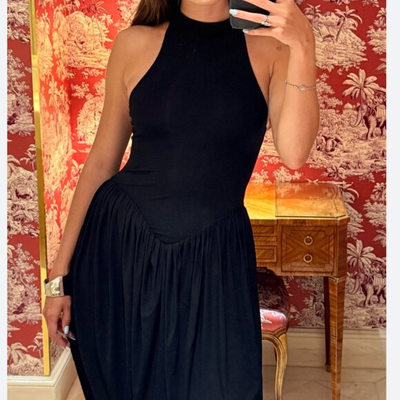 Helsa The Duchess Jersey Midi Dress Small Black Noir Knit Cocktail Party Event - Picture 2 of 10